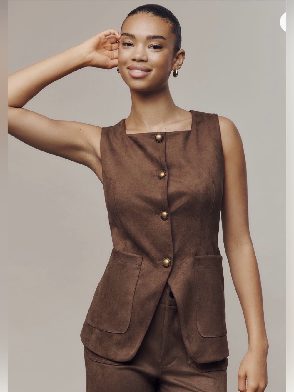 New With Tags Maeve Petite Faux Suede Cutaway Vest Sz SP (runs slightly large)